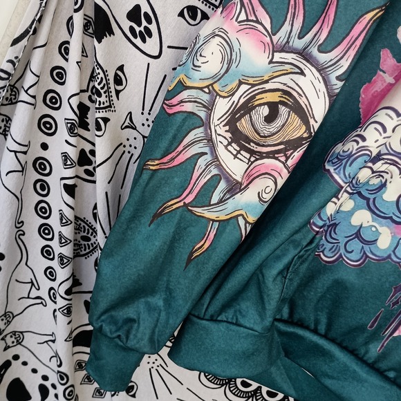 Sun Eye Psychedelic Moon Graphic All Over Hoodie Size Small - Picture 3 of 7